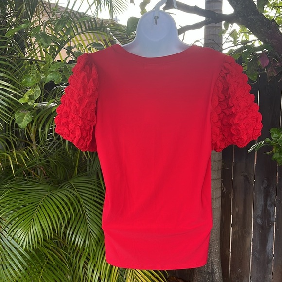 ESPRESSO Red Puff Sleeve Top size small - Picture 2 of 6
